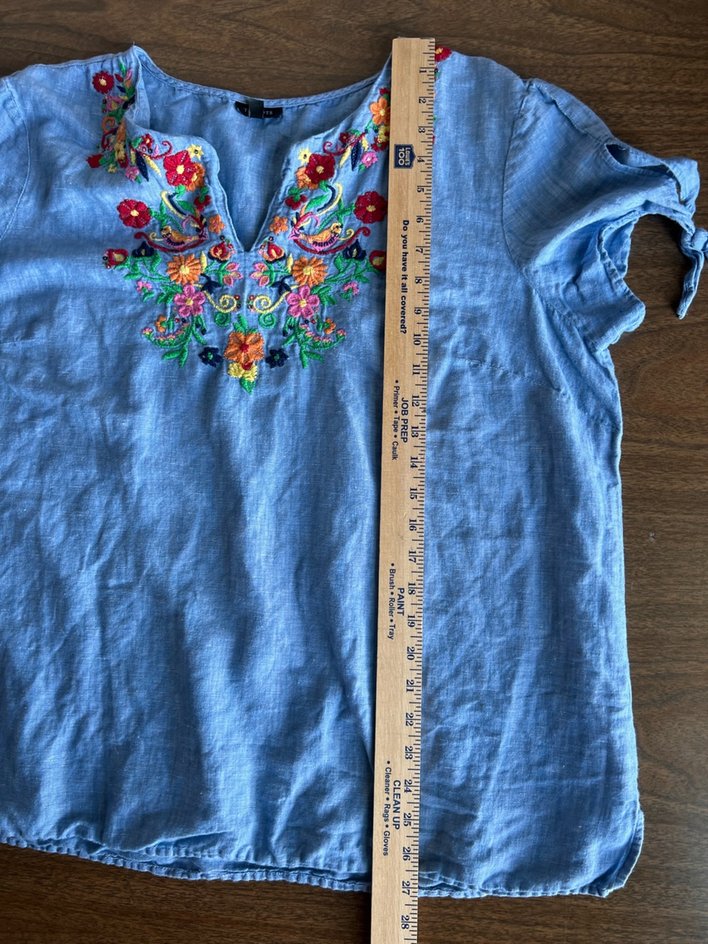 Talbots Plus Linen Cotton Embroidered Top 2X Floral Chambray Boho Coastal Folk - Picture 5 of 7